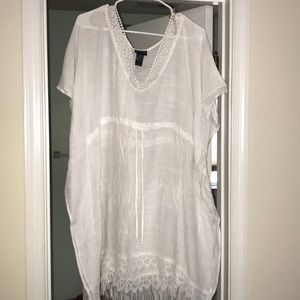 NWOT White swimsuit coverup with lace and fringe